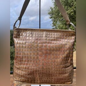 EUC Brighton Cher in Tan Croc Embossed Patent Leather Hobo Shoulder Bag